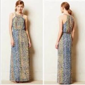 HD in Paris Anthropologie Mayacamas Blue and Yellow Beaded Maxi Dress 4 New